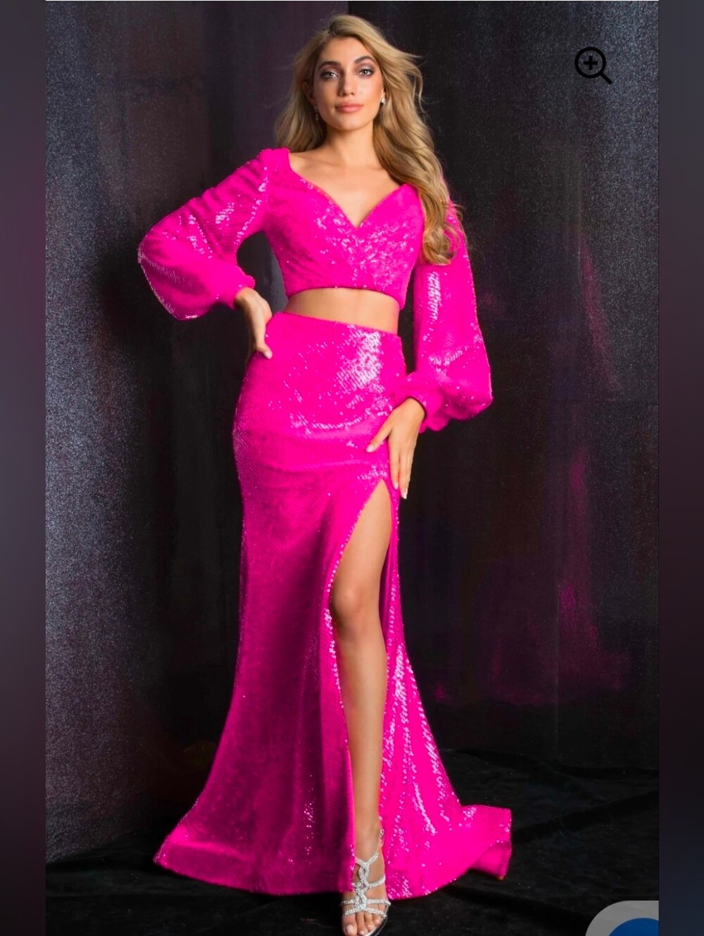 Ava Presley NEW Hot Pink Sequin High Slit Two Piece Maxi Gown Size 8 #37334
